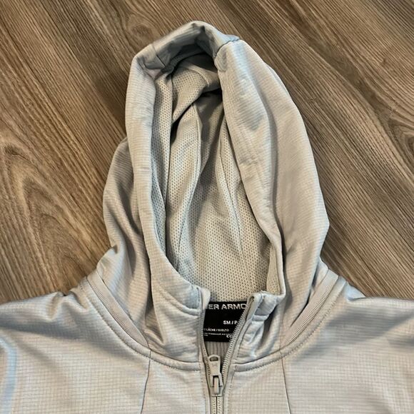 MENS UNDER ARMOUR LIGHT GRAY/SILVER FLEECE LINED FULL ZIP JACKET SIZE SMALL - Picture 4 of 6